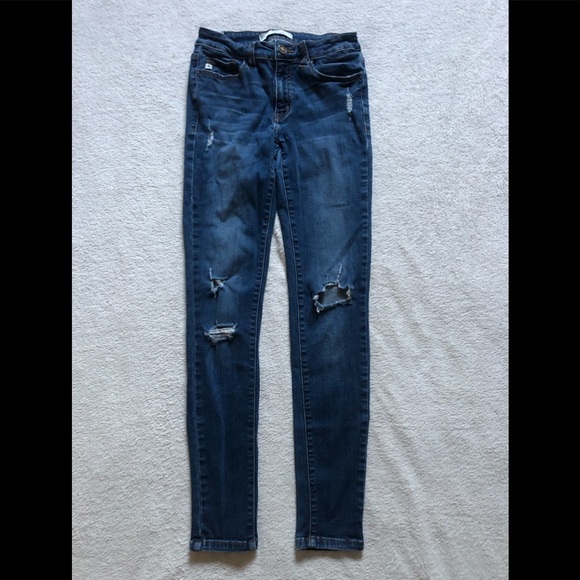 Kan Can Women’s Mid Rise Distressed Skinny Jeans - Picture 3 of 5